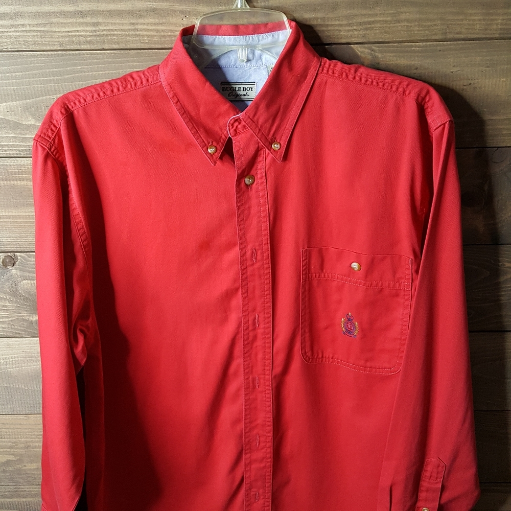 80s Bugle Boy Original Red Button Long Sleeve Small